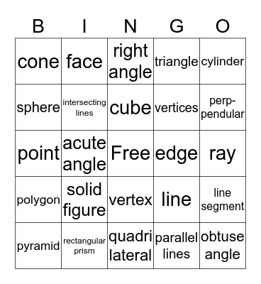 Geometry Bingo Card