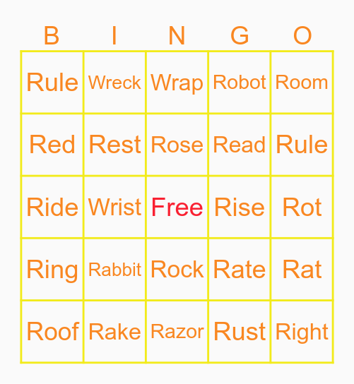 Beginning /R/ BINGO Card