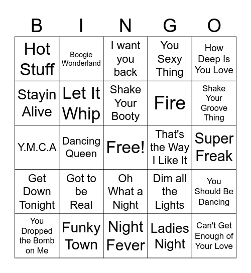 Disco Music Bingo Mix Up Bingo Card