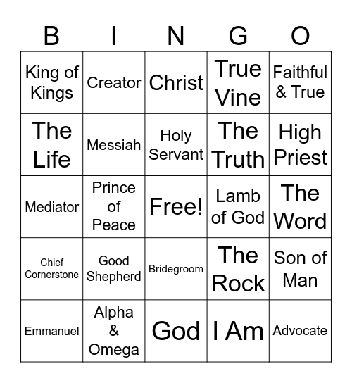 Names and Titles of Jesus Bingo Card