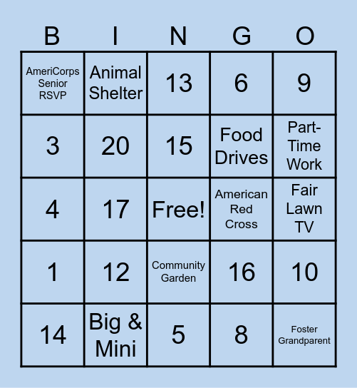 VOLUNTEER BINGO Card