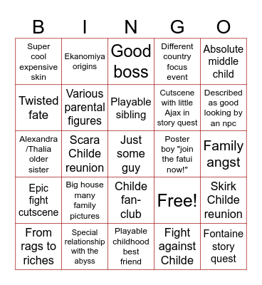 Childe Bingo Card