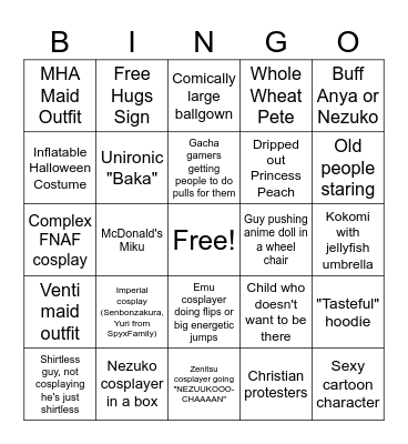 Anime Expo Bingo Card