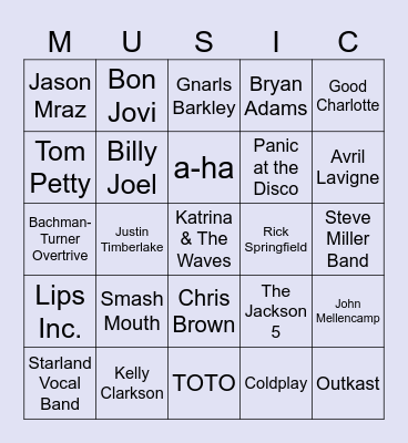 Music Bingo #64 Bingo Card
