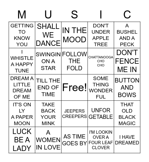 Guy's & Dolls & Hits from the 40's Bingo Card