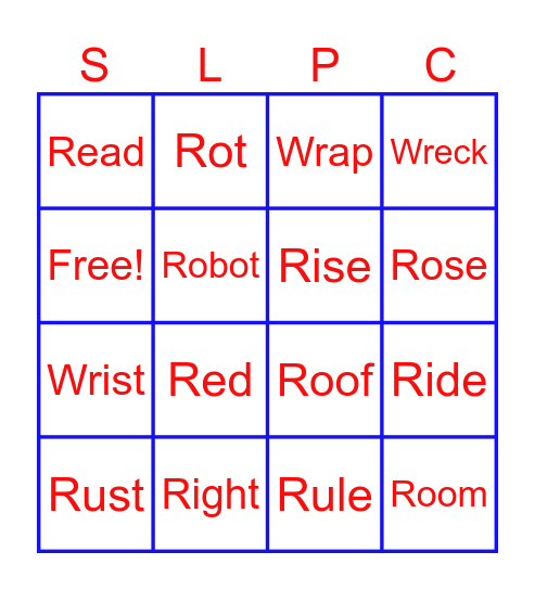 BEGINNING /R/ BINGO Card