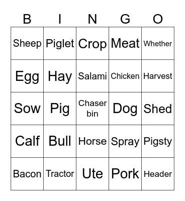 Farm Bingo Card