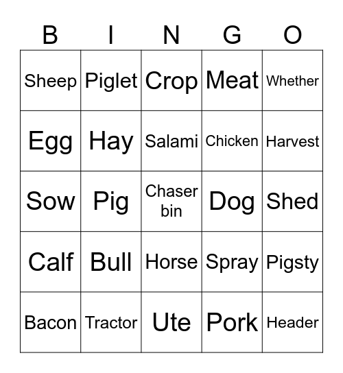 Farm Bingo Card