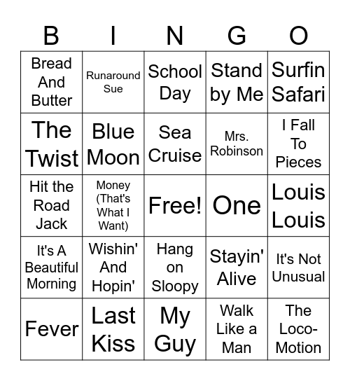 Music Bingo Card