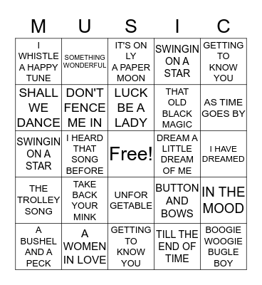 Guy's & Dolls & Hits from the 40's Bingo Card