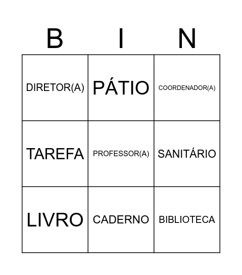 BINGO DA ESCOLA Bingo Card