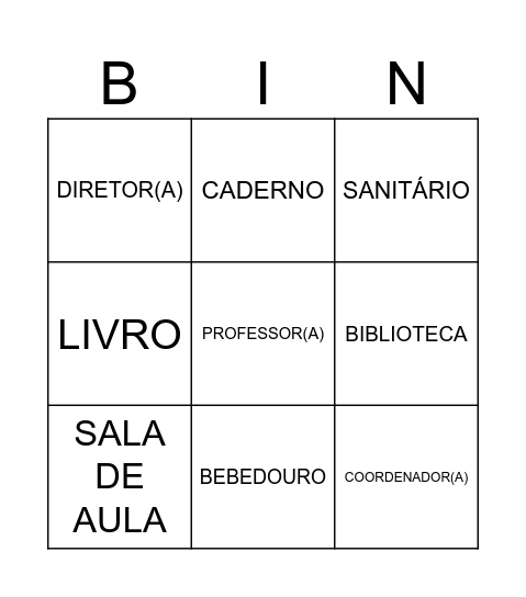 BINGO DA ESCOLA Bingo Card