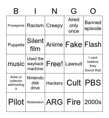 Lost media bingo Card