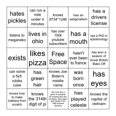 Are U Gay Bingo Card