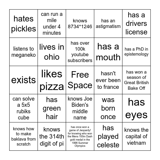 Are U Gay Bingo Card