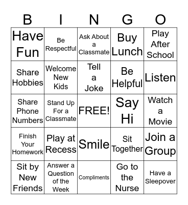 Friendship BINGO Card
