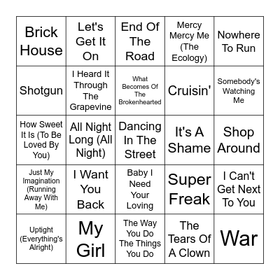 Motown Hits Bingo Card