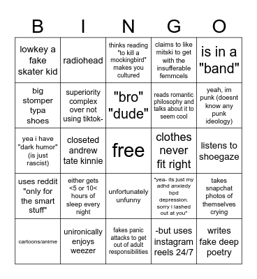 insufferable male manipulator bingo Card