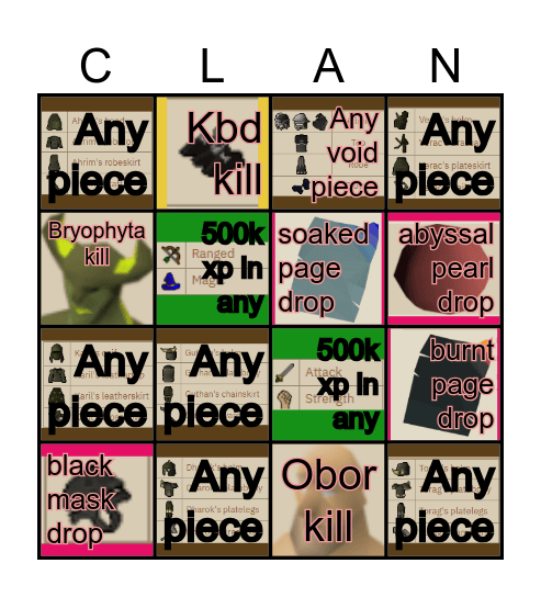 Clan Bingo [Cb 80-95] Bingo Card