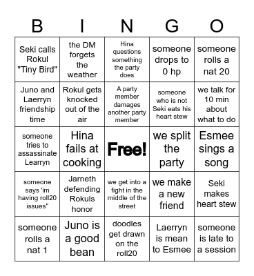 Preston's Wonderful Bingo Card