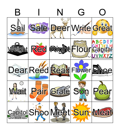 Homophone Bingo Card