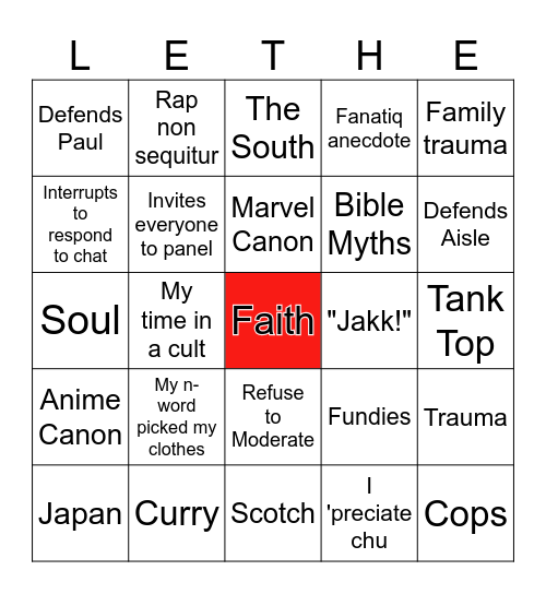 LetheWaterKai BINGO Card