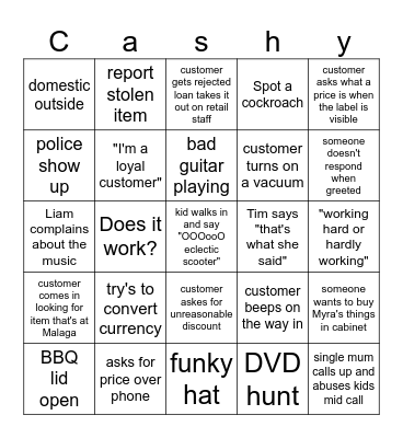 CASHIES Bingo Card