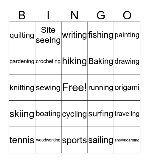 Hobby Bingo Card