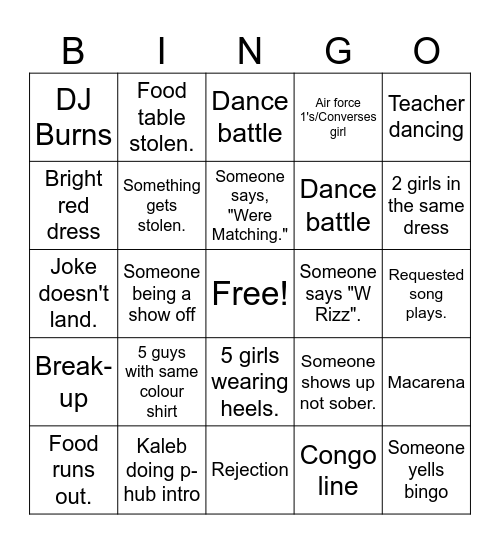 Semi Formal Bingo Card