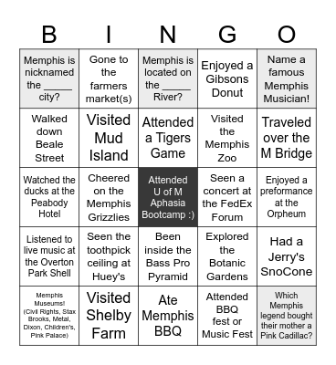 Memphis Bingo Card