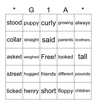 Henry and Mudge Bingo Card