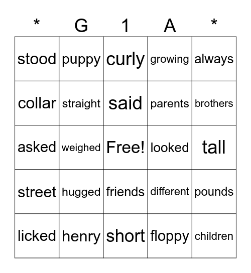 Henry and Mudge Bingo Card