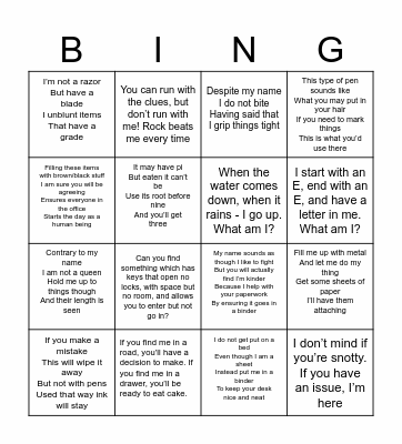 Scavenger Hunt Bingo Card