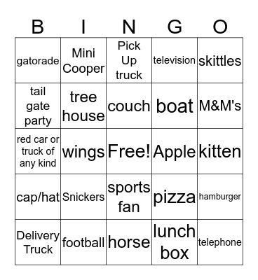 Super Bowl Commercials Bingo Card