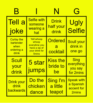 Sams Hens Bar Bingo Card