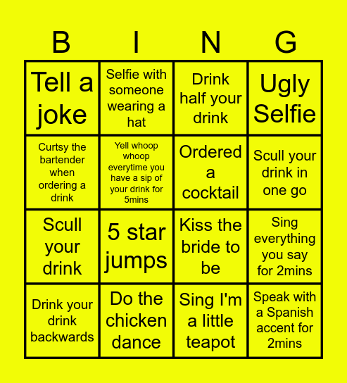 Sams Hens Bar Bingo Card
