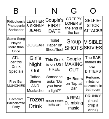 Justin's Birthday Bar Crawl B-I-N-G-O Bingo Card