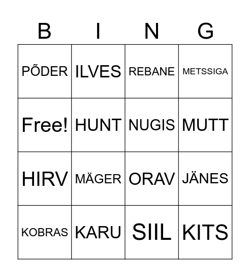 Metsloomad Bingo Card