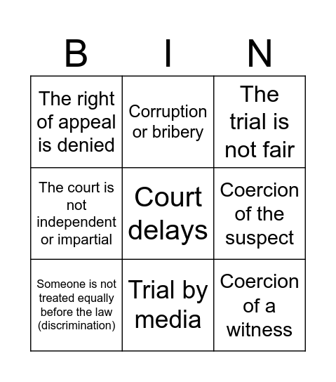 Injustice Bingo Card