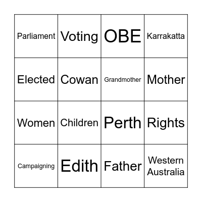 Edith Cowan Bingo Card