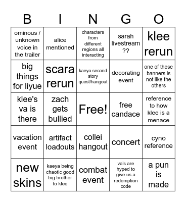 3.8 livestream bingo bongo blib blob Bingo Card
