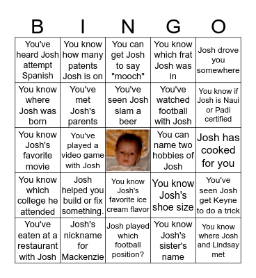 Josh BINGO Card