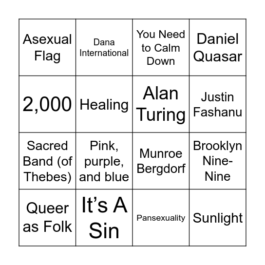 Pride Bingo Card