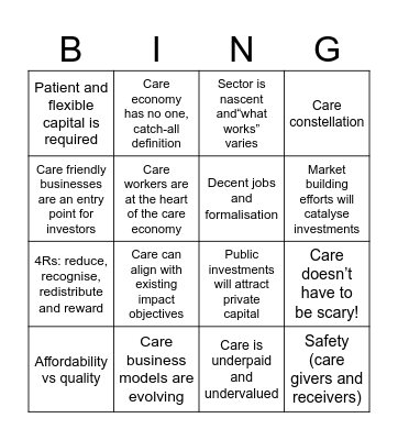 Value for Women - Care Session Icebreaker Bingo Card