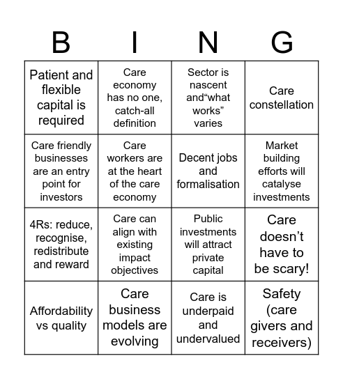 Value for Women - Care Session Icebreaker Bingo Card