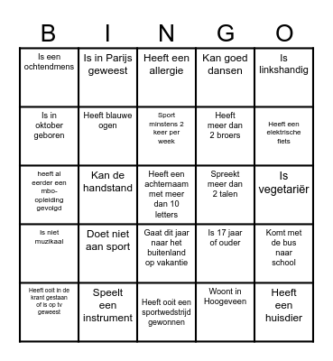 Kennismakingsbingo Card