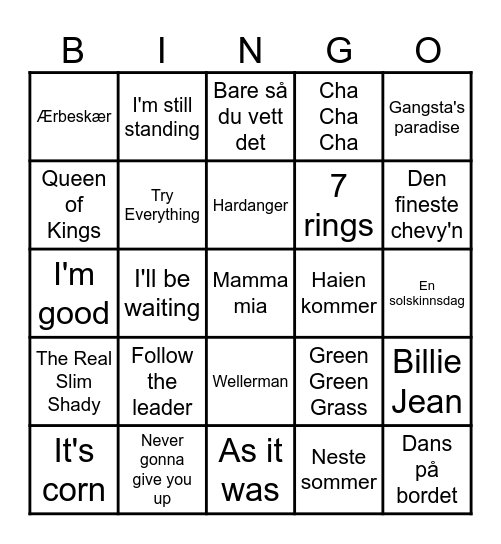 Musikkbingo 6A Bingo Card