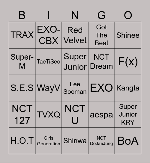 TAJ01KMJ Bingo Card