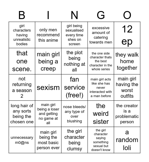 Romance animes that are terrible Bingo Card