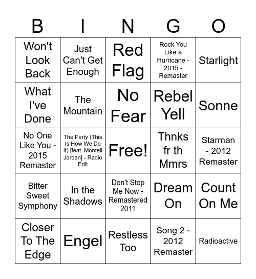 Muse Virtual Bingo Card